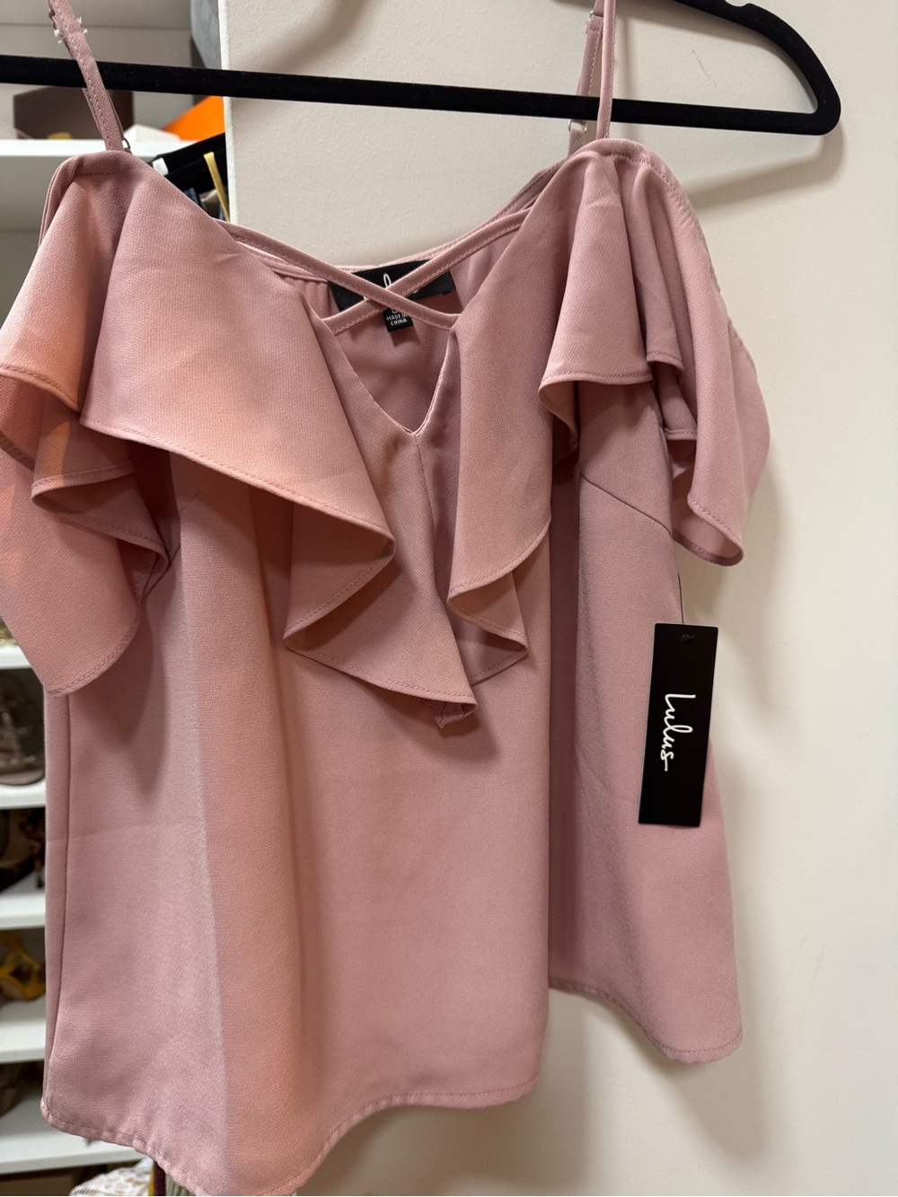 Lulu's Dusty Rose Ruffle Cold-Shoulder Camisole
